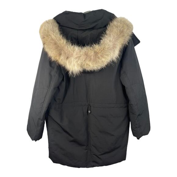 Soia & Kyo Parka Jacket Hooded with Coyote Fur Trim Coat Black Size Medium - Picture 6 of 14